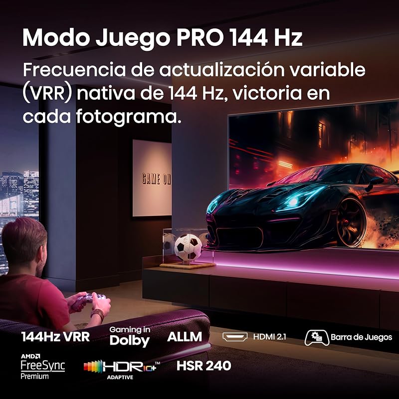 100E7Q Pro - QLED Smart TV 100 Pulgadas, Gaming TV, Modo Juego Pro 144Hz, AMD Freesync Premium Pro, Dolby Vision IQ, Dolby Atmos, Movimientos Suaves IA, Hi-Concerto, Procesador Hi-View IA