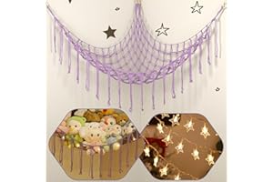 YELIENM Stuffed Animals Net or Hammock with LED Light, 59 inch Toy Hammock Net for Stuffed Animals Corner Hanging Stuffed Animal Storage Stuffed Animal Holder for Nursery Kids Bedroom (Purple)