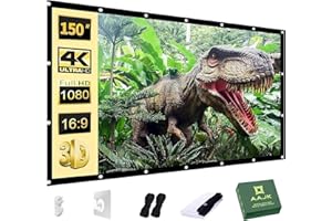 AAJK Outdoor Projector Screen 150 inch, Washable Projector Screen 16:9 Foldable Anti-Crease Portable Projector Movies Screen 