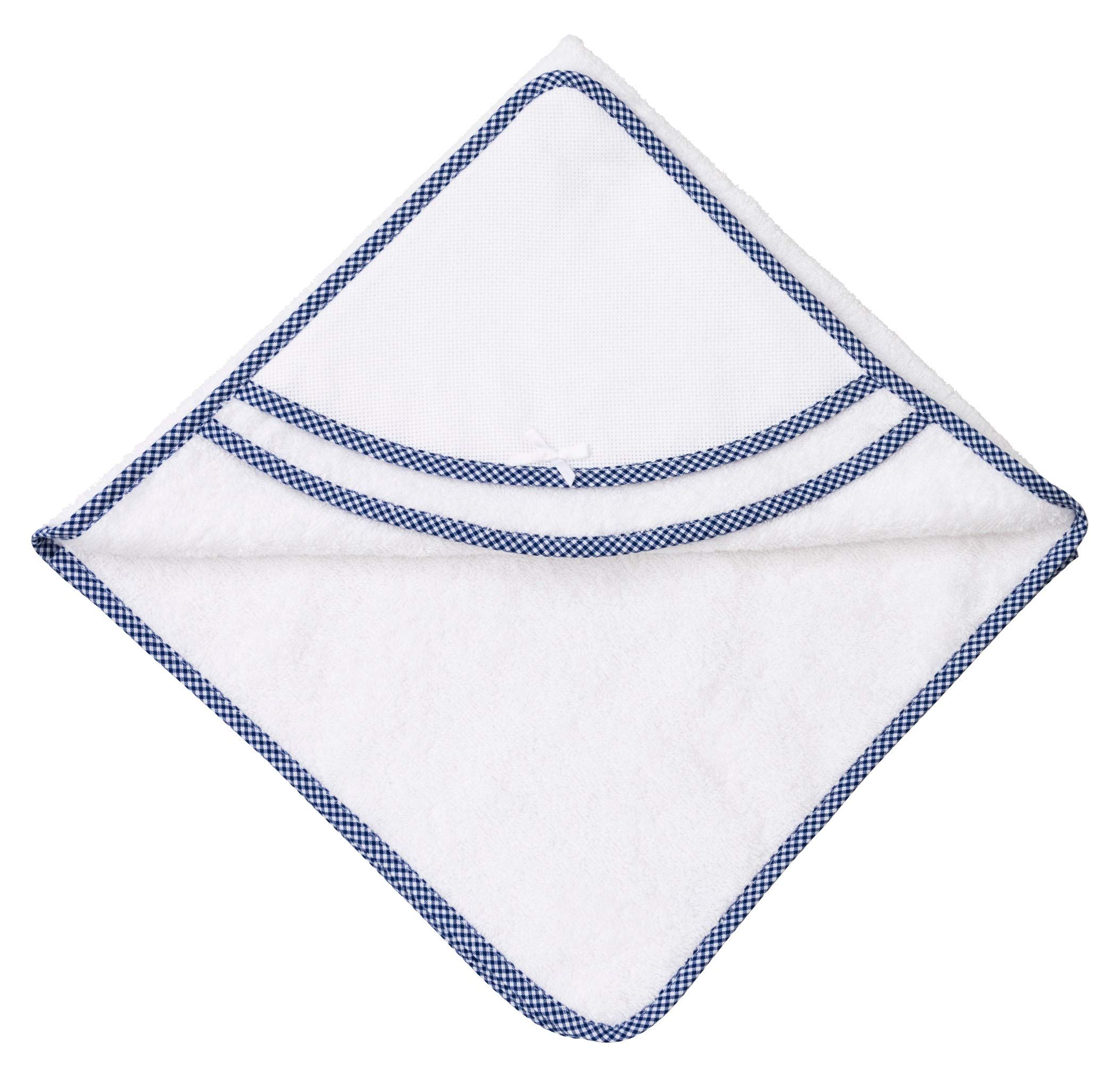 FILET - Triangle Bathrobe | For Babies and Early Childhood | With Heart Pocket in Aida Cloth to be embroidered - White, Blue