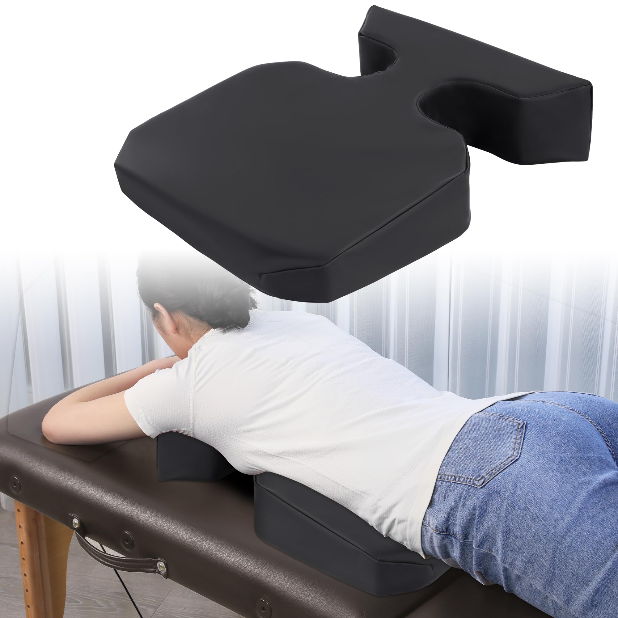 Photo 1 of HOMBYS Supportive Breast Pillow for Massage Table, Extra Thick 5" Height Resuable Waterproof Massage Bolster Pillow Cushion for Stomach Sleeper, Beauty Salon SPA Breast Pillow for Sleeping?Black
