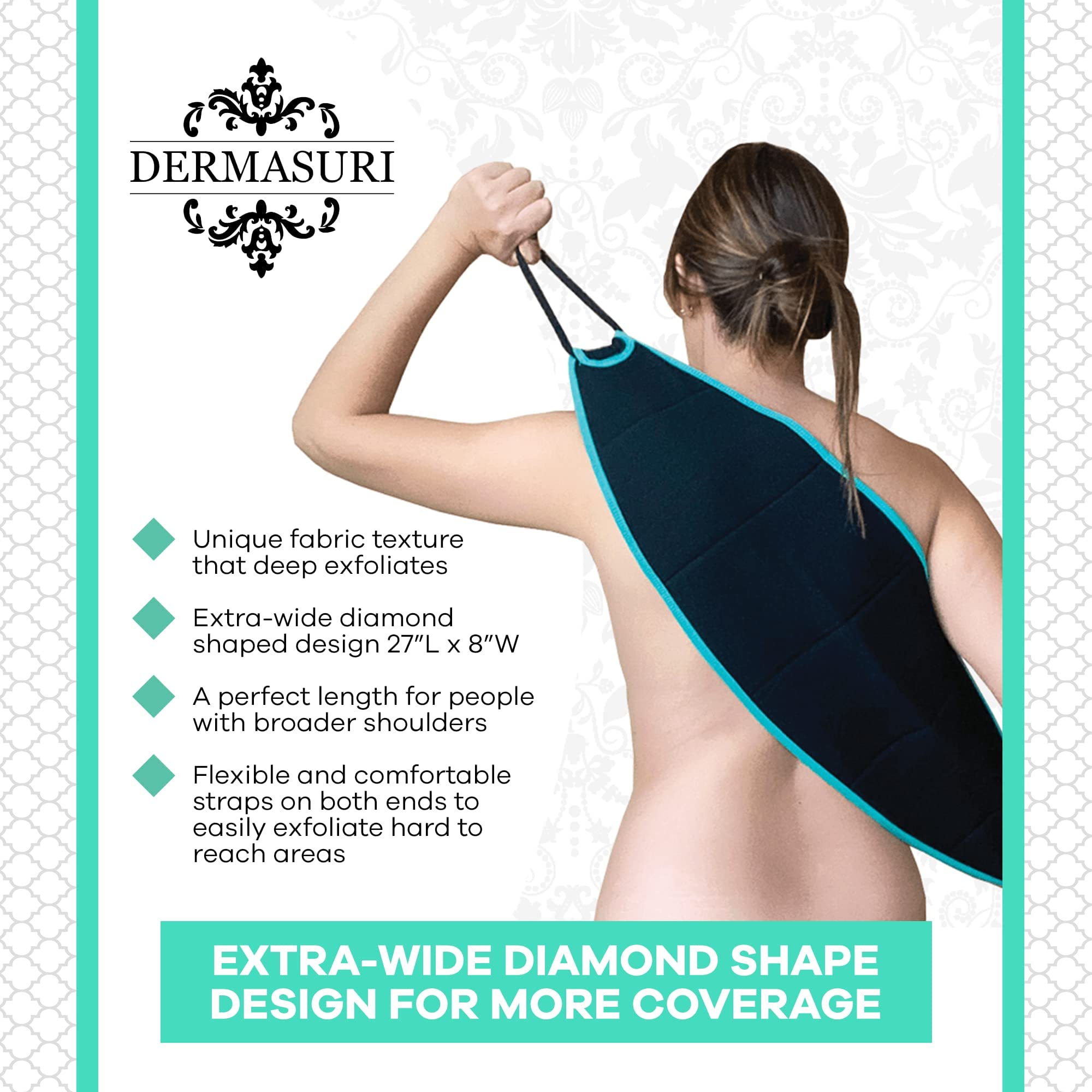 Dermasuri - Deep Exfoliating Back Scrubber - Bath & Shower Back Scrub - Body Exfoliator Scraper Tool - Deep Exfoliation Body Cleaner for Shower - 27