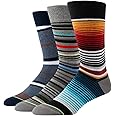 Hicomlor Men's Novelty-Dress Socks, Striped Pattern Crew Socks, Christmas Colorful-Funky-Funny Socks 3/6 Pairs