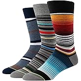 Hicomlor Men's Novelty-Dress Socks, Striped Pattern Crew Socks, Christmas Colorful-Funky-Funny Socks 3/6 Pairs