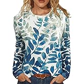 JomeDesign Womens Tops Long Sleeve Shirts Round Neck Loose Casual Blouses Floral Print Tshirts