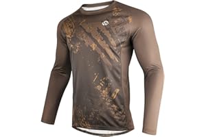 ROTTO Mens Long Sleeve Mountain Bike Jersey MTB Shirt BMX Downhill Moisture Wicking Quick Dry