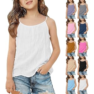 Girls Sleeveless Tank Tops Spaghetti Straps Cotton Linen Undershirts Summer Teen Casual Lightweight Athletic Shirts