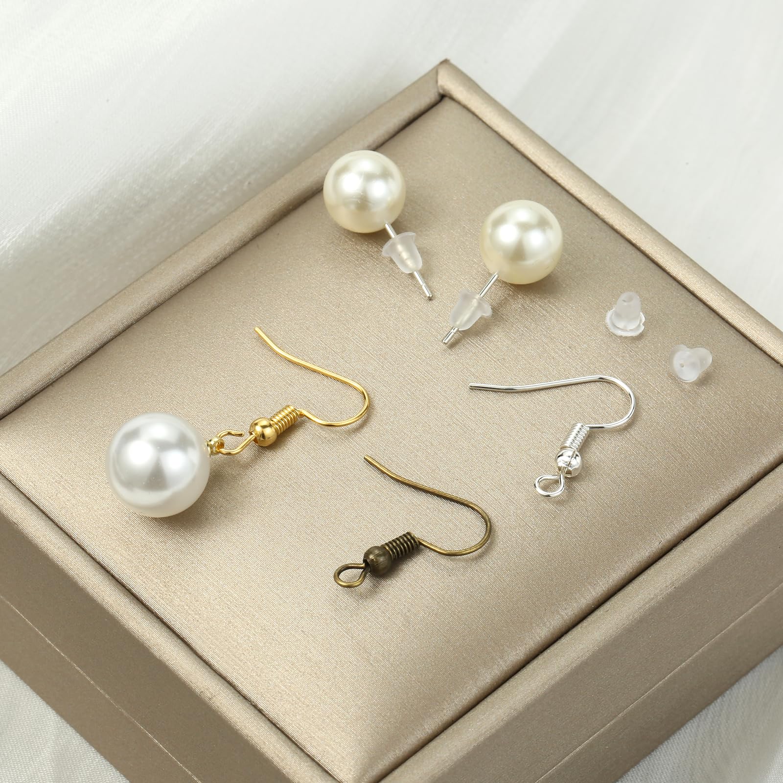 4 Colors Earring Hooks, 890 Pcs Earring Making Supplies Kit with Hypoallergenic Ear Wires Hooks, Open Jump Rings and Earring Backs for Jewelry Making Findings