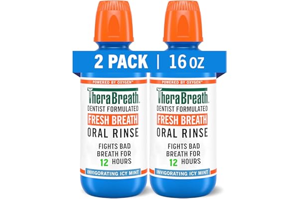 TheraBreath Fresh Breath Mouthwash, Icy Mint Flavor, Alcohol-Free, 16 Fl Oz (Pack of 2)
