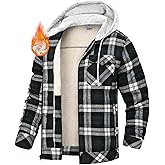 TBMPOY Men's Flannel Shirt Jacket Fleece Lined Plaid Sherpa Full Zip Winter Hoodie Warm Coat Casual Zipper Pockets
