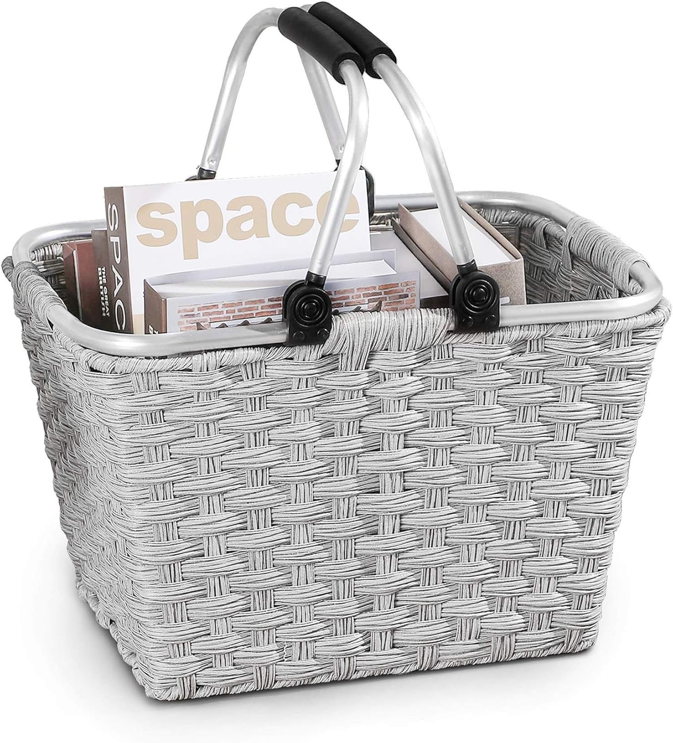 Picnic Basket Shopping Basket Woven With Double Handles Empty Gift Farmers Market Baskets Folding Easter Basket Storage Of Plastic Eggs And Candy Organizer Blanket Storage Bath Toy And Kids Toy : Garden & Outdoor
