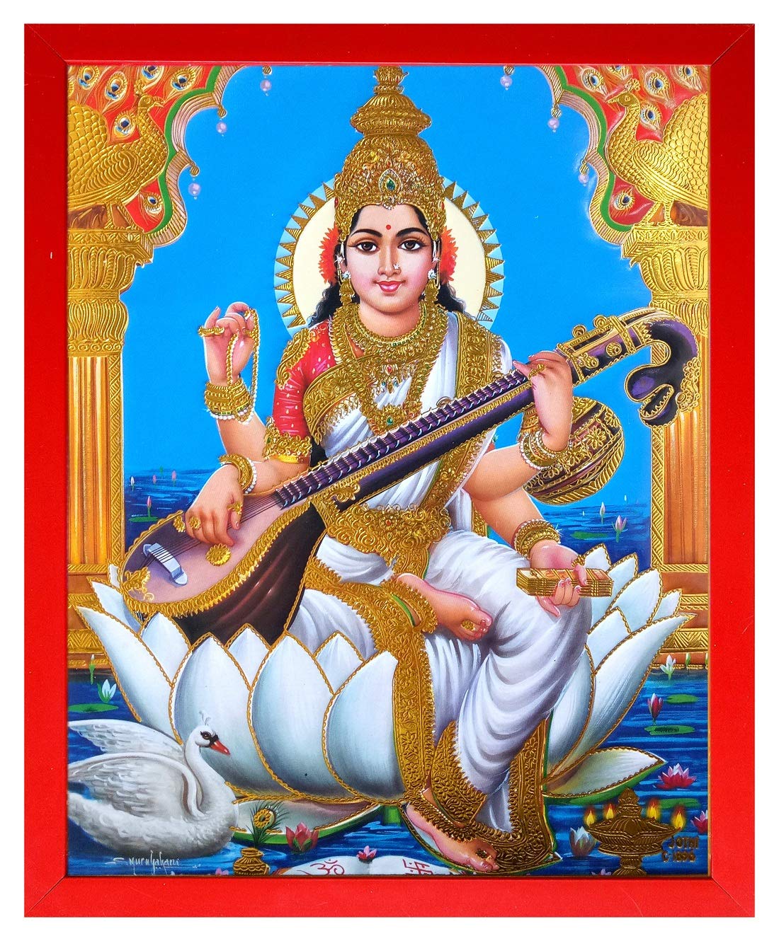 Shree Handicraft Poster Of Saraswati Mata Painting Photo Frame
