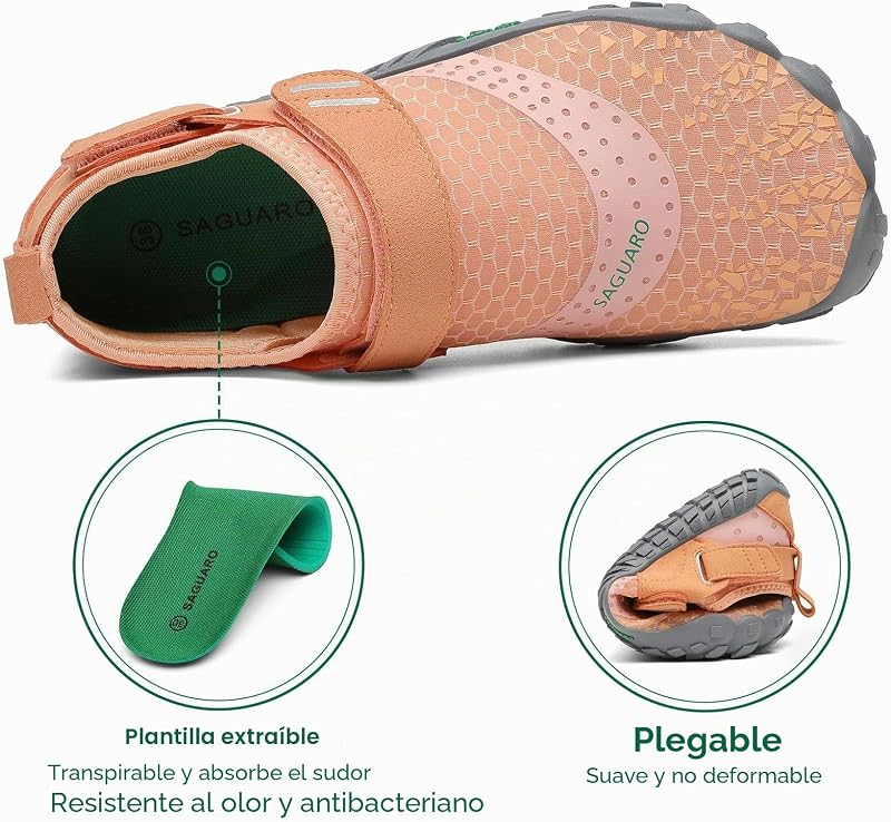 Mujer Barefoot Hombre Zapatillas Minimalistas Ligera Calzado Barefoot Cómodas Zapatos de Trail Running para Zero Drop Soles Naranja Claro,Gr.38