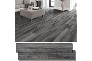INMOZATA Peel and Stick Floor Tile Vinyl Flooring, Waterproof Vinyl Plank Flooring 36-Pack 54 Sq.Ft Wood Grain Self Adhesive Peel and Stick Flooring for Bedroom, Living Room, Kitchen, RV(Deep Gray)