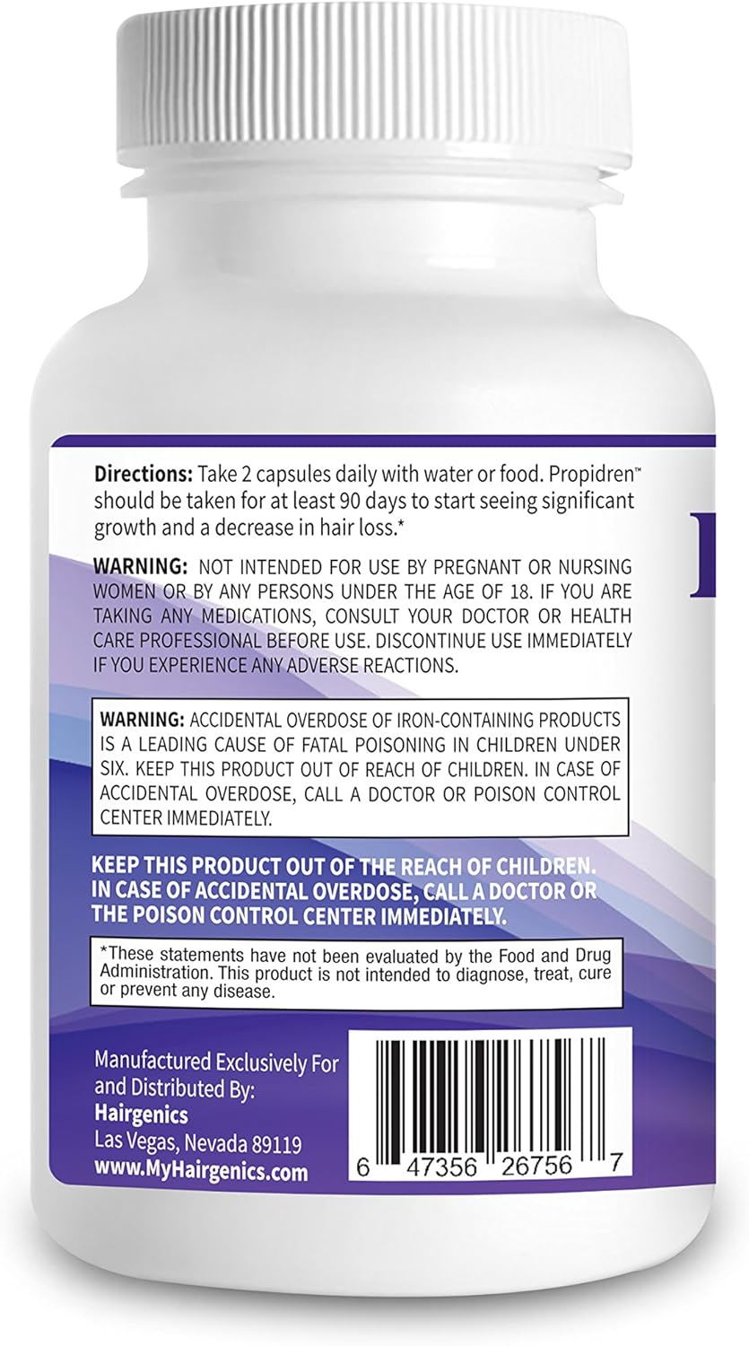 Propidren by HairGenics - DHT Blocker & Hair Growth Capsules to Prevent Hair Loss & Stimulate Hair Follicles, to Stop Hair Loss & Regrow Hair. Proprietary Anti-Hair Loss & Hair Regrowth Treatment.: Health & Personal Care