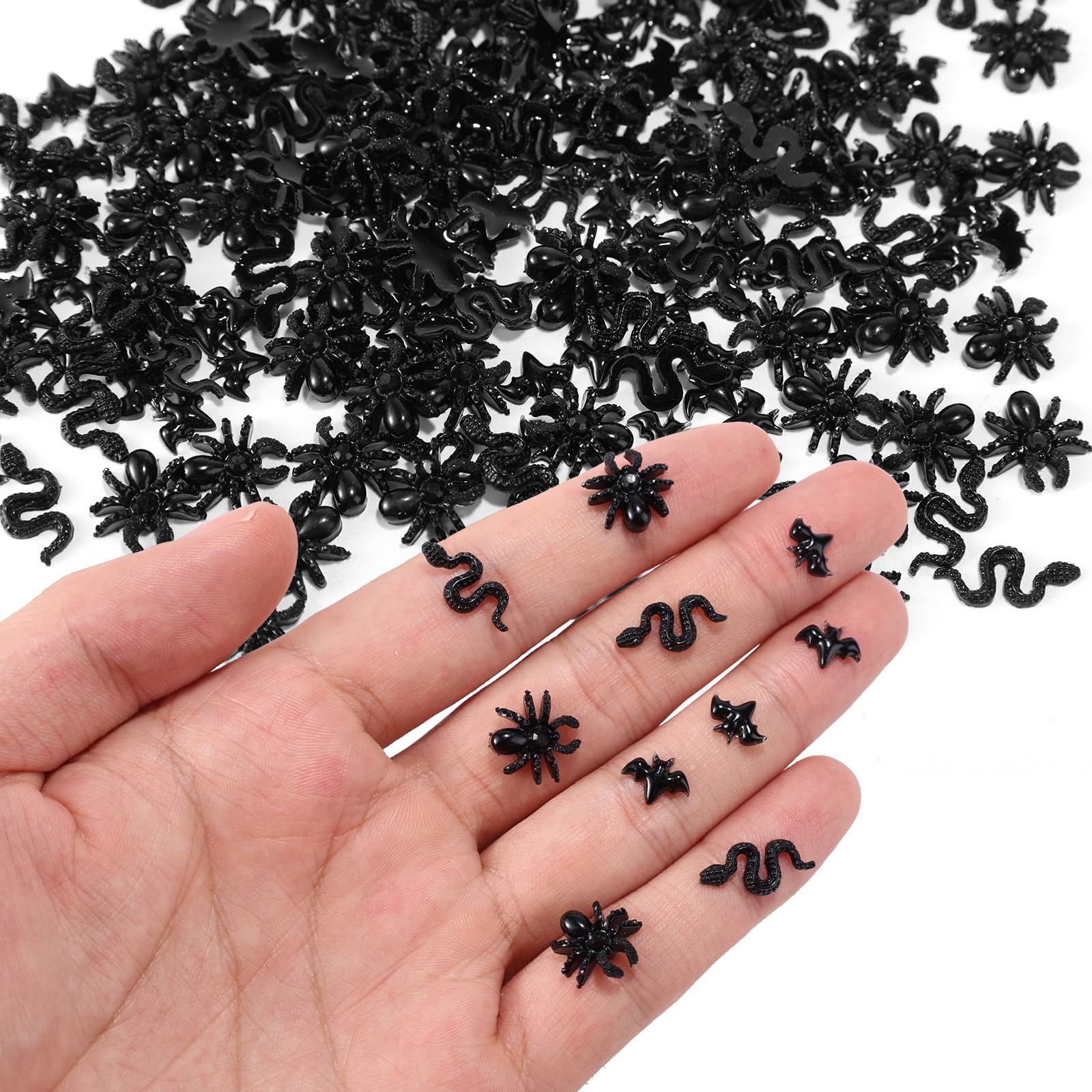 Photo 1 of 210pcs Halloween Mini Resin Creatures, Miniature Bats Snakes Spiders Nail Charms Tiny Animal Little Small Creatures Bulk for DIY Crafts Fairy Garden Micro Landscaping & Party Decorations (Black)