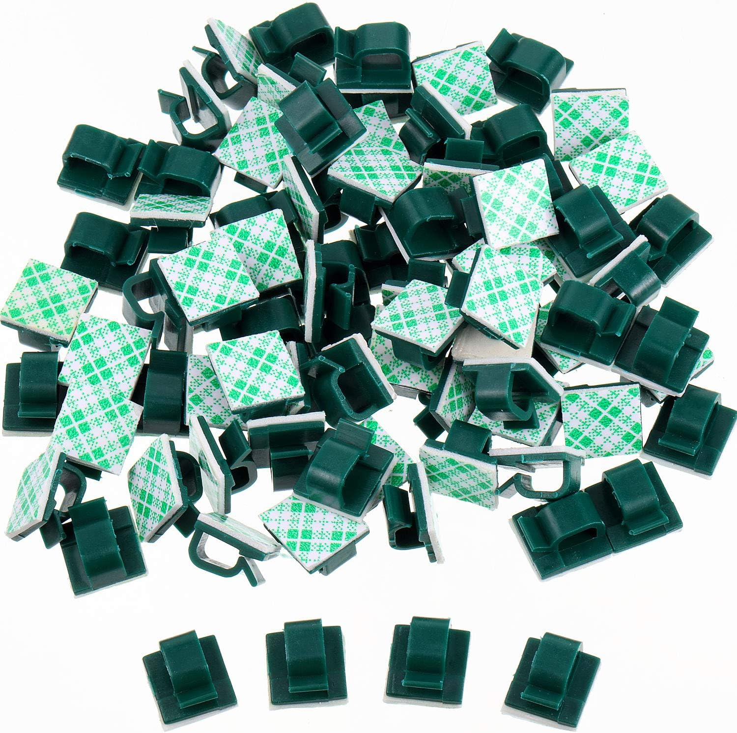 Blulu 100 Pieces Mini Outdoor Cable Clips with Adhesive Tapes Light Clips Decoration Clips Self Adhesive Hooks Wire Holder for Christmas and Fairy Light(Dark Green - Image 5