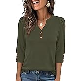 ANRABESS Womens Tops 3/4 Sleeve Casual Henley Shirts V Neck Buttons Dressy Work Business Blouses 2026 Spring Trendy Clothes