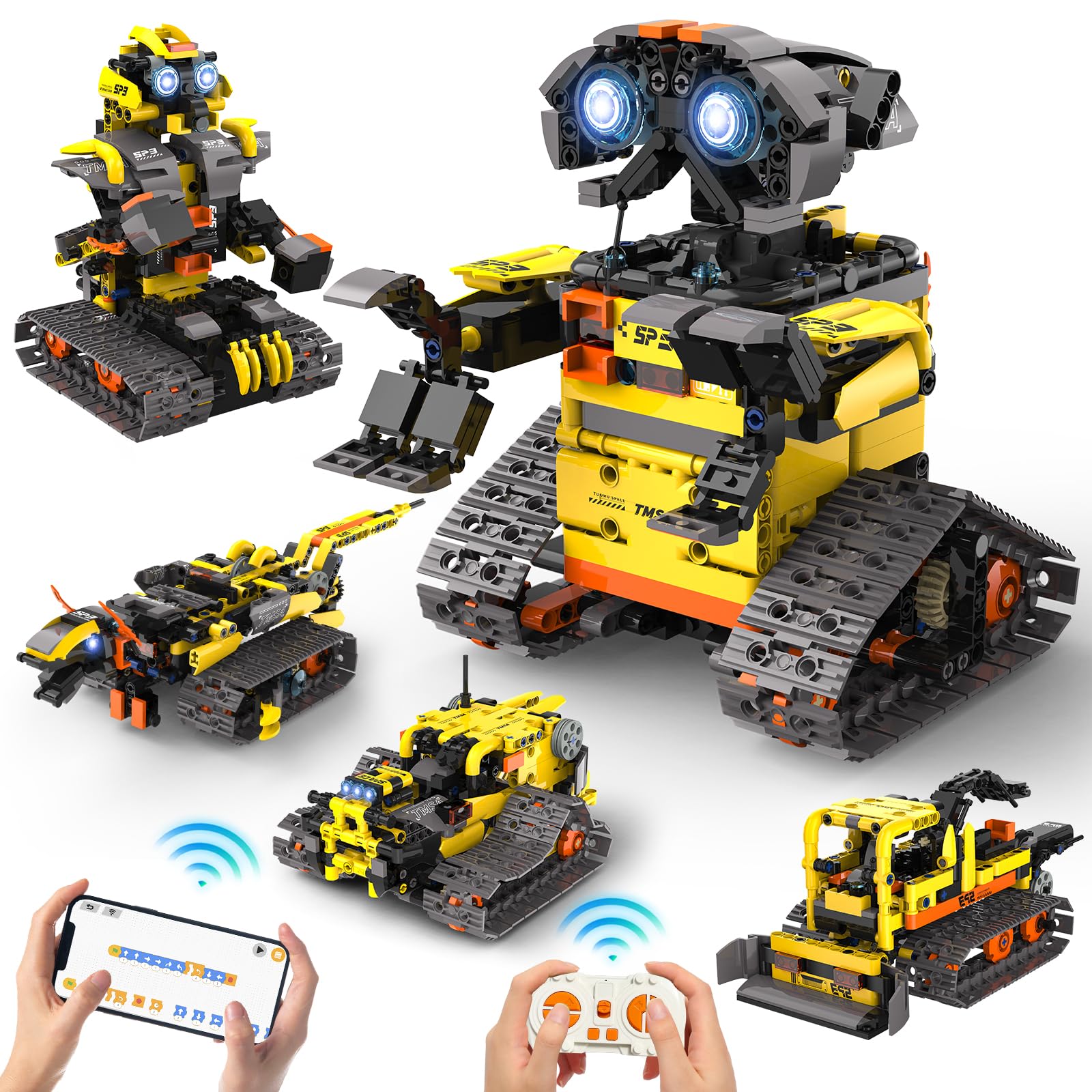 Technic Roboter Bauspielzeug Bausatz, 688PCS 5-IN-1 RC Roboter und Auto, Ferngesteuert und App Robot Bausatz Kinder, RC Programmierbar Teenager Spielzeug Geschenk ab 8-12 13 14 15 Jahre Jungen