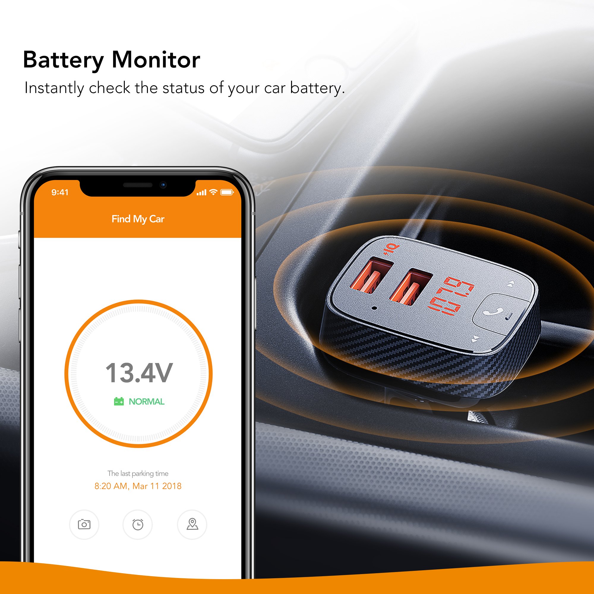 Roav by Anker, SmartCharge F2 Bluetooth Receiver/FM Transmitter/Car