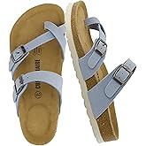 CUSHIONAIRE Luna Sandals for Women, Cork Footbed Womens Sandals for Summer Comfort with Adjustable Straps, Wide Width Available