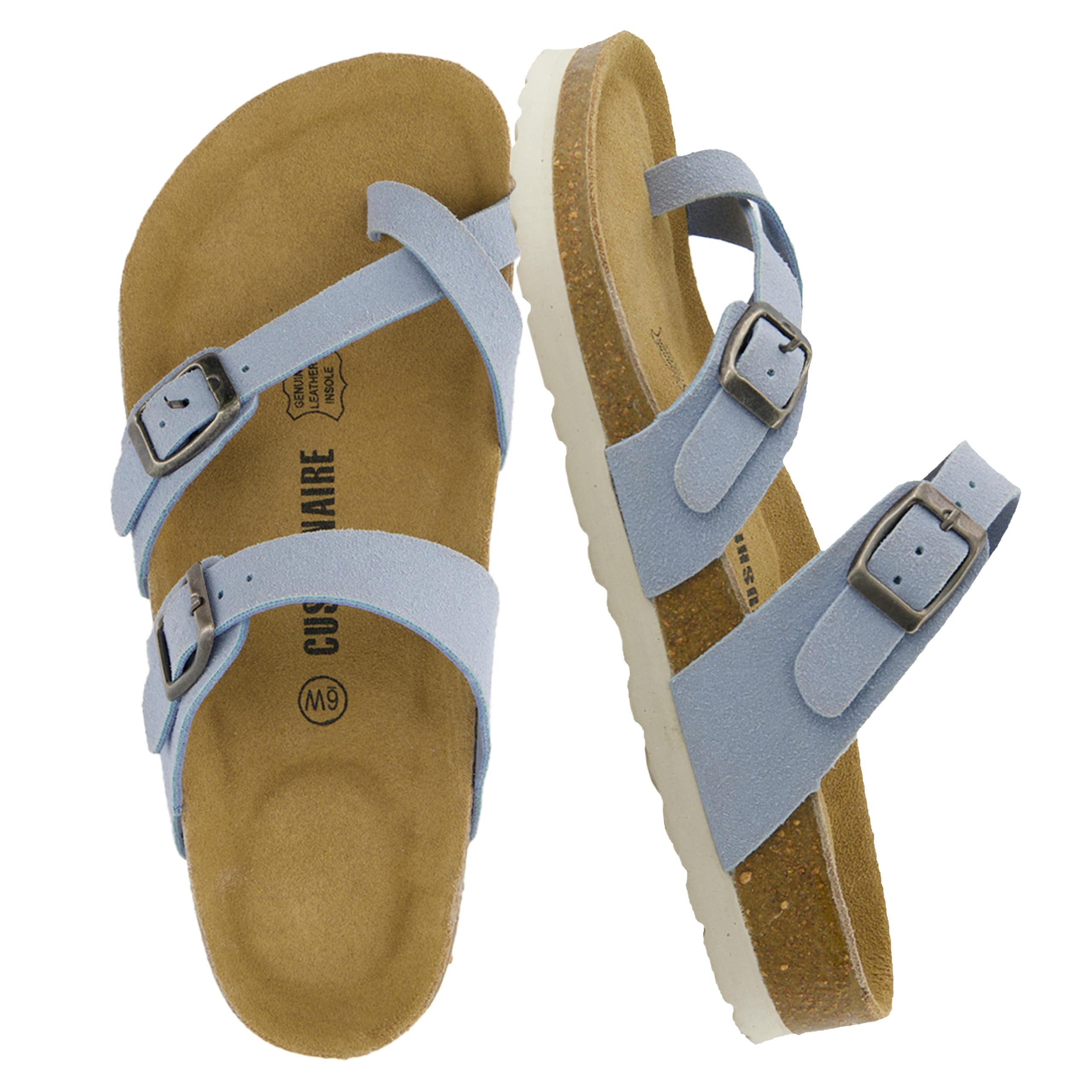 CUSHIONAIRE Luna Sandalias cruzadas con correa para el dedo del pie - Sandalias con plantilla de corcho y correas ajustables, sandalias de verano para mujer 2025, AZUL 8