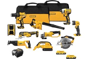 DEWALT 20V MAX Power Tool Combo Kit, 10 Tool Cordless Power Tool Set, 2 Batteries, Charger and 2 Bags Included, Dewalt Brushless Combo Kit (DCK1021D2)