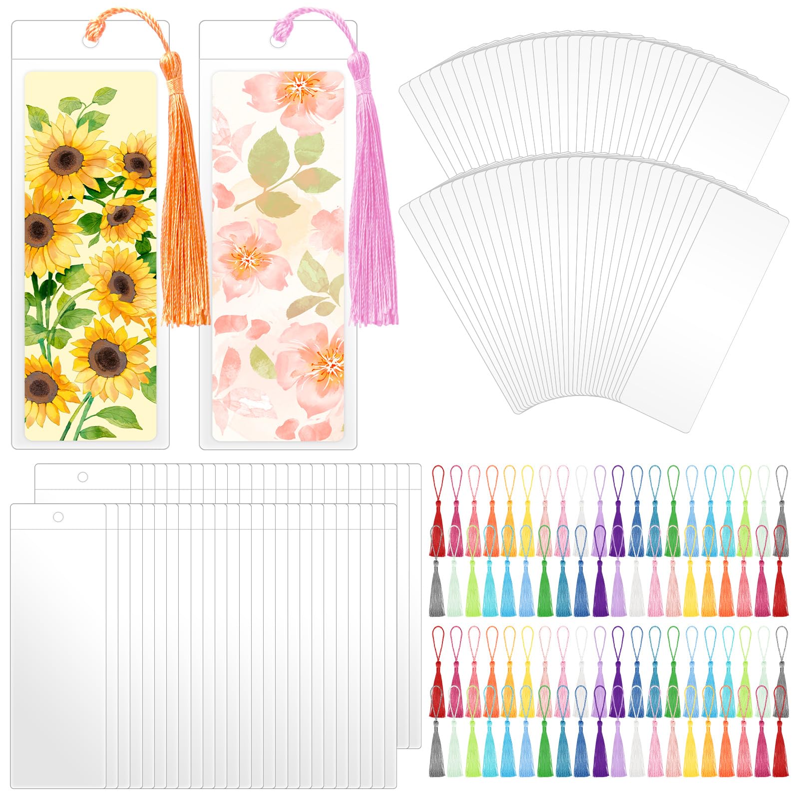 Photo 1 of 100 Sets Kraft Paper Blank Bookmarks with Tassels and Clear Bookmark Sleeves, Cardstock DIY Bookmark Making Kit for DIY Craft Projects, Gift Tag, School Supply, Party Favor