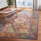 SAFAVIEH Crystal Collection Area Rug - 6'7" x 9'2", Navy & Light Blue, Medallion Distressed Design, Non-Shedding & Easy Care,