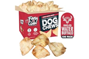 FANG AND CLAW Fang & Claw Water Buffalo Ears for Dogs (100 Pack) - Free Range Grass Fed Low Calorie All Natural Dog Chews - Healthy Dental Chew Bone Alternative - No Rawhide Dog Chews - Long Lasting Natural Treats