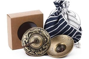 Homelavie Tibetan Tingsha Cymbals Meditation Chime Bells 2.5" 2 Dragons with Bell Embossed Brass Bells with Gift Box Drawstring Cloth Bag for Sound Healing, Yoga, Stress Relief Meditation Instruments