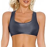 FEOYA Women’s Glossy Bras Oil Shiny Crop Tank Top Merallic Deep U Vest Tops for Club Party Cosplay