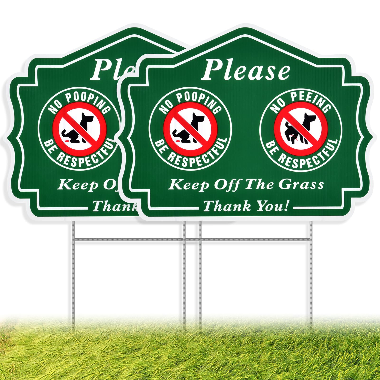 Photo 1 of 2 Pack No Peeing and No Pooping Dog Sign, Please Be Respectful Keep Off The Grass Yard Signs with Metal Wire H-Stakes, Double Sided, 12.6" x 9.5", UV Protected, Waterproof, Outdoor Use