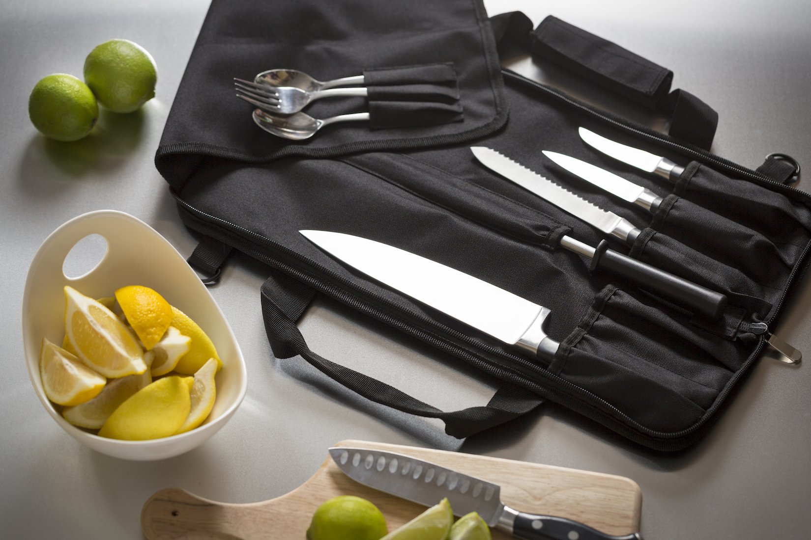 Chef Knife Roll Bag (6 slots) is Padded and Holds 5 Knives PLUS a