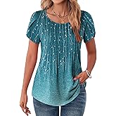 Zeagoo Womens Tops Petal Short Sleeve Summer Casual Crew Neck Shirts Floral Solid Blouse Pleated Tunics