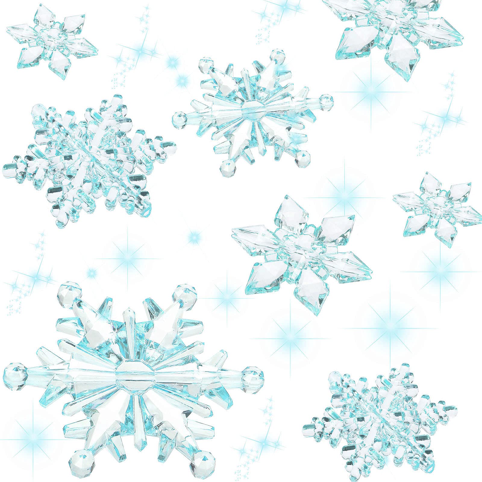 45 Pieces Crystal Snowflake Ornaments Clear Acrylic Snowflake Christmas Xmas Tree Hanging Pendants for Winter Theme Party Favors Supplies (Light Blue)