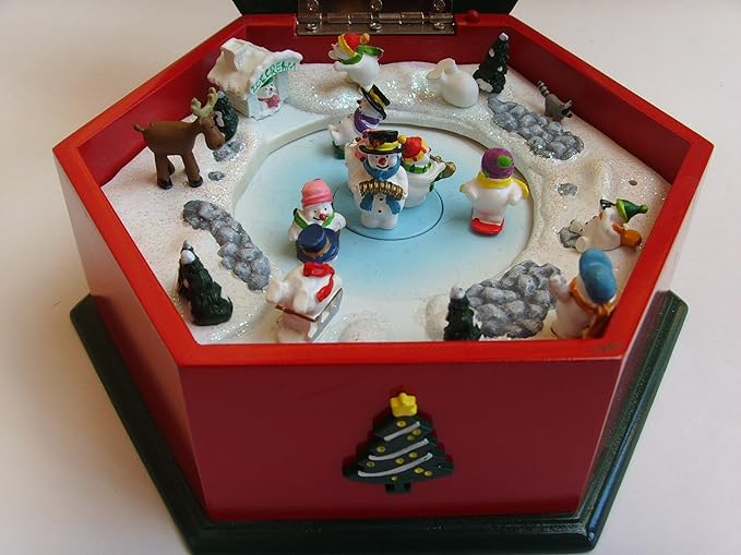 Christmas "Let it Snow" Music Box ; Ice Skating Rink Park ; 7" Wooden