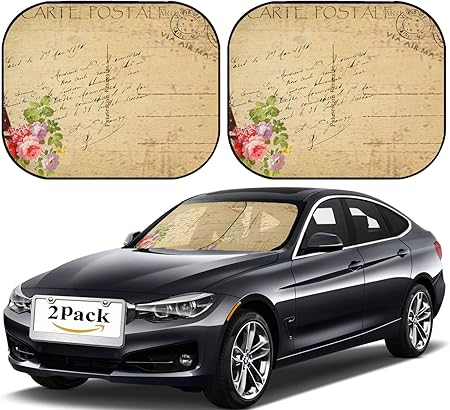Amazon Msd 車用サンシェード フロントガラス用サンシェード ユニバーサルフィット 2個パック 日差しをブロック 紫外線と熱 車の内装を保護 古い背景のデザイン ヴィンテージ風 グランジレトロ ペーパーアートカード パーチメントイラスト サンシェード 車 バイク