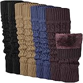 Chuarry 4 Pairs Women's Fleece Lined Leg Warmers Fuzzy Knit Double Layer Leg Warmer Long Boot Socks for Skating Daily Wear
