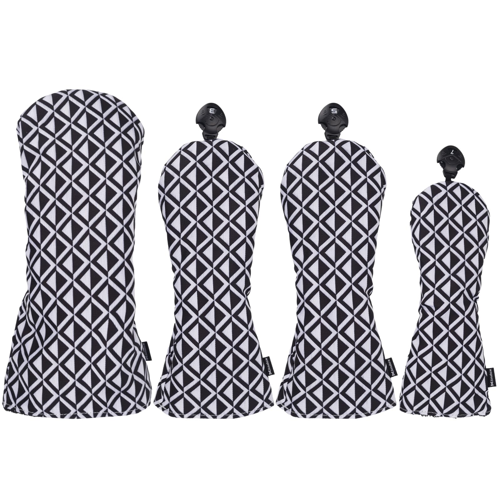 Andux 4Pack/set Golf 460cc Driver Woods Hybrids Club Head Covers with Artistic Pattern (Black and white triangle) — image 1