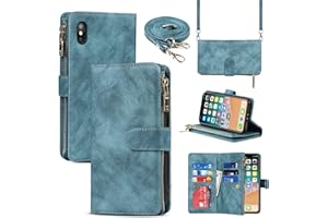Jaorty iPhone Xs Max Phone Case Wallet for Women Men with Credit Card Holder, iPhone Xs Max Crossbody Case with Strap Shoulder Lanyard, Zipper Pocket PU Leather Cases for iPhone Xs Max,6.5" Blue