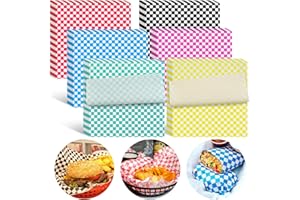 Ninsula Deli Paper Sheets 126P, 11.5x11.5 In Checkered Sandwich Paper Wraps, 6 Colors Basket Liners For Food Serving, Grease Resistant Burger Wrappers for BBQ, Picnic, Party