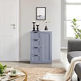 Yaheetech Bathroom Floor Cabinet Grey with 4 Drawers 1 Door Adjustable Shelf view 4