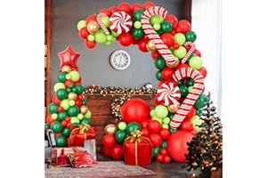 Bonropin Christmas Balloon Garland Arch kit with Xmas Red Gold Dark Green Balloon Fresh Green Balloon and Candy Balloons Gift Box Balloons Red Star Balloons Rich for Christmas Party Decorations