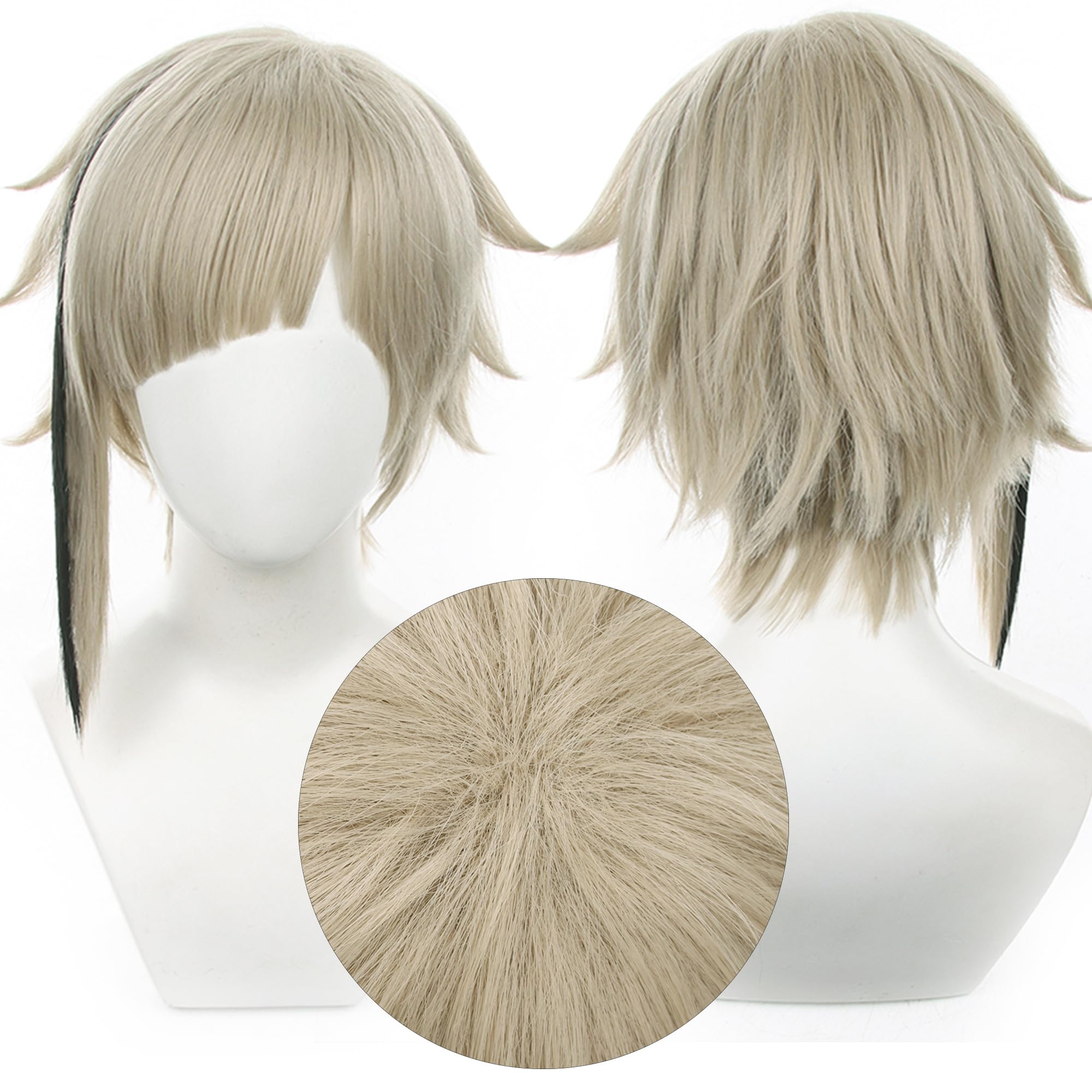 Light Brown with Bangs Heat Resistant Synthetic Costume Hairs for Women Men Halloween Comic Con Cos Anime Party Replacement Wigs