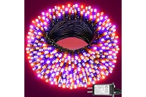 Nielfoi Purple and Orange Halloween Lights, 100FT 300 LED String Lights for Outside with 8 Modes Waterproof, Plug in Green Wire Twinkle Light for Indoor Tree Patio Garden Party House Holiday Decor