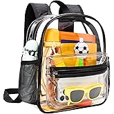 MAY TREE Clear Backpack for Stadium Events, 12x11x6 Inches Stadium Approved | 0.4MM PVC Clear Bag with Padded Straps for Concerts, Festivals, Sporting Events and Daily Use - Black