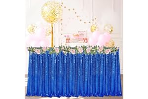 PATYDEST Sequin Table Skirts for Rectangle Tables 9FT Royal Blue Table Skirting Party Fabric Table Skirt Sequin Ruffle Table Skirt Sparkle Table Cover Skirt for Baby Shower Birthday Dining Table Decor