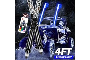 UTVJATV 2PCS 4FT 360° Spiral LED Whip Light with Flash Explosion Function for RZR Can-Am Polaris UTV ATV,with RF Wireless Remote and USA Flag LED Lighted Whip Antenna Accessories