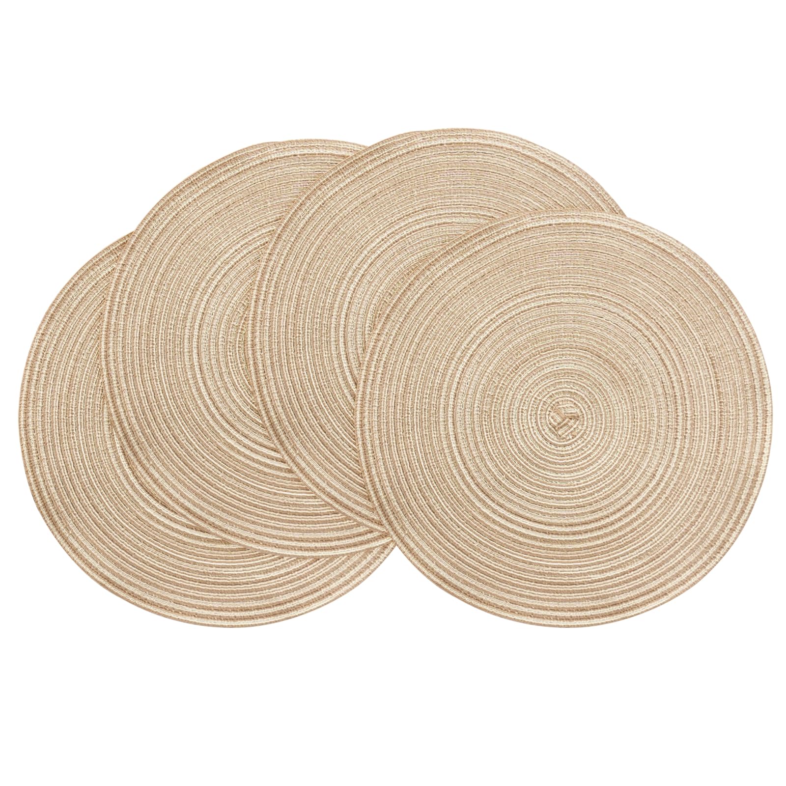 Photo 1 of Floroom 15 Inch Round Braided Placemats Set of 4, Washable Heat Resistant Cotton Polyester Circle Place Mats for Kitchen Dining Table - Dunes Khaki
